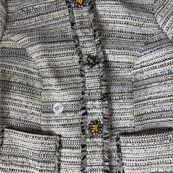 Eloquii Gray Tweed Blazer Fringe Trim Gold Buttons Size 14 - Picture 3 of 7